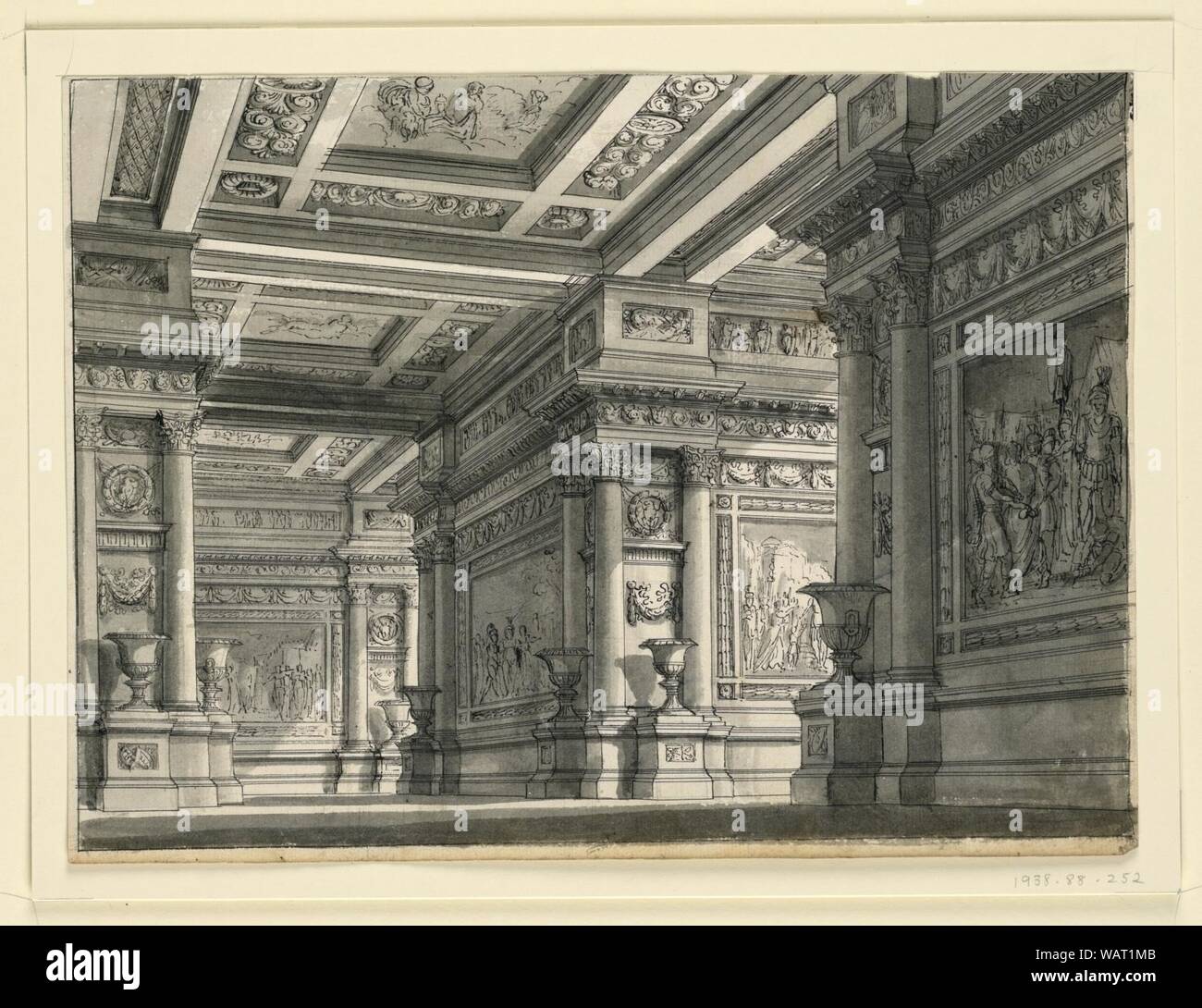 Drawing, Stage Design, Room in the Palace of Titus for the Opera ‘La Clemenza di Tito‘ by Mozart, 1818–19 Stock Photo