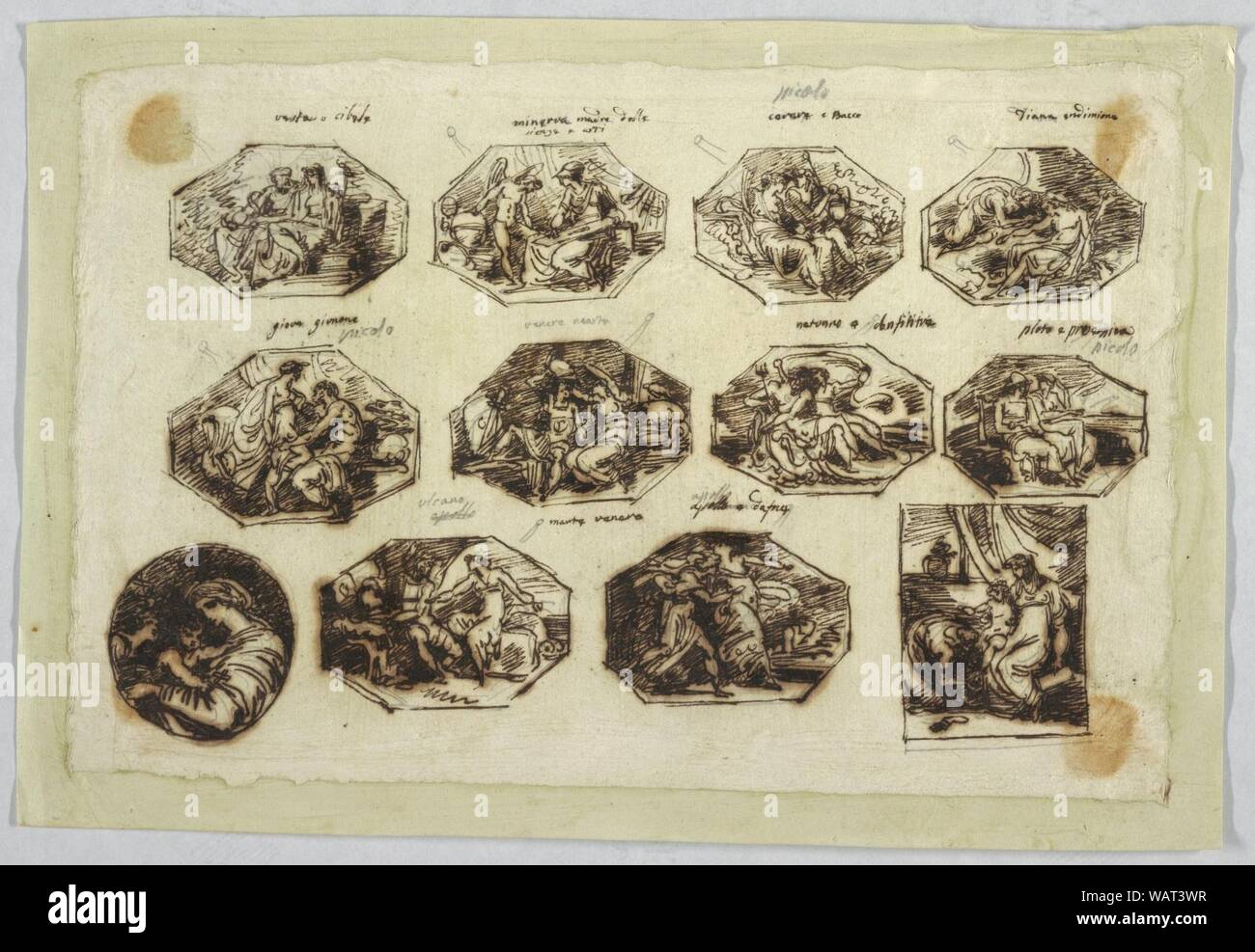 Octagonal Legend Drawing, Ten Octagons with Mythological Figures, 1802 Stock Photo - Alamy