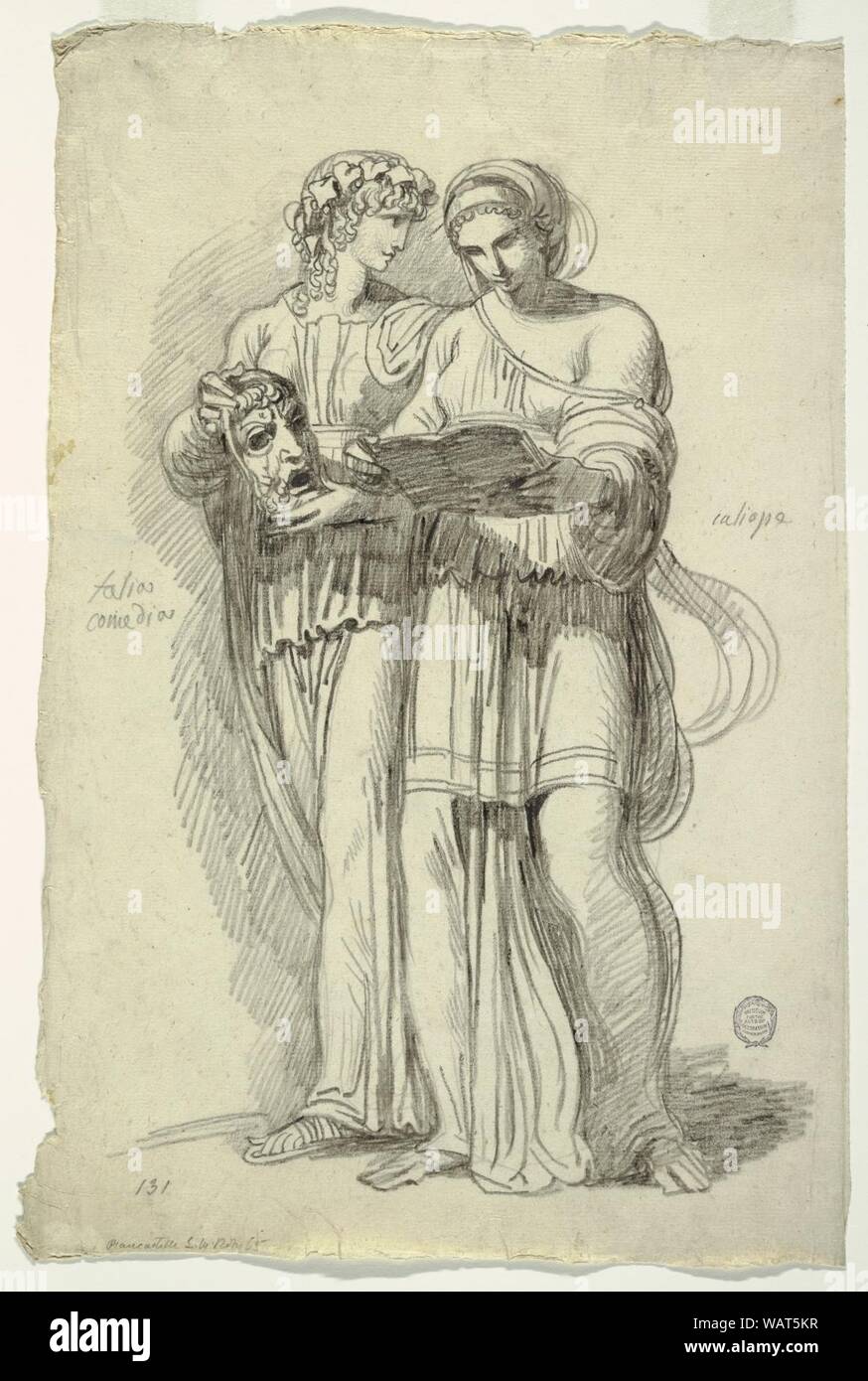 Drawing, Thalia, Muse of Comedy and Calliope, Muse of Epic Poetry, ca. 1820 Stock Photo