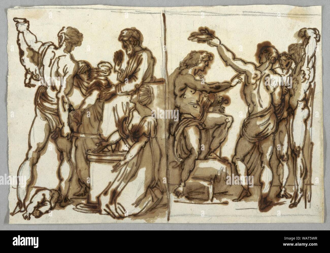 Drawing, The Judgement of Solomon; The Flaying of Marsyas, ca. 1820 Stock Photo