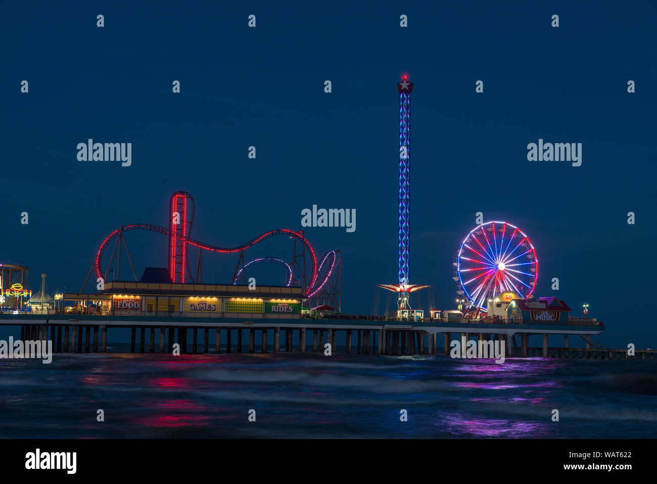 Dusk view, taken from the adjacent Gulf of Mexico shore, of the