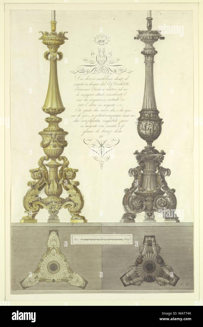 Drawing, Two Designs for Candelabra, 1838 Stock Photo
