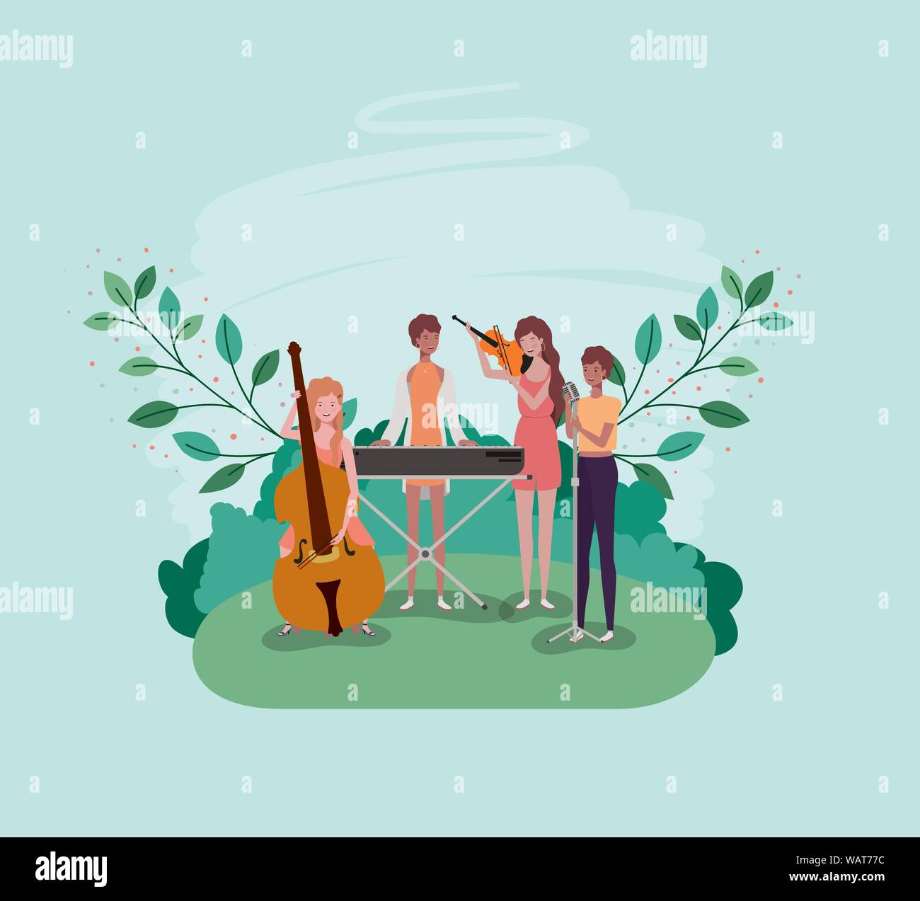 group of women playing instruments in the camp Stock Vector Image & Art ...