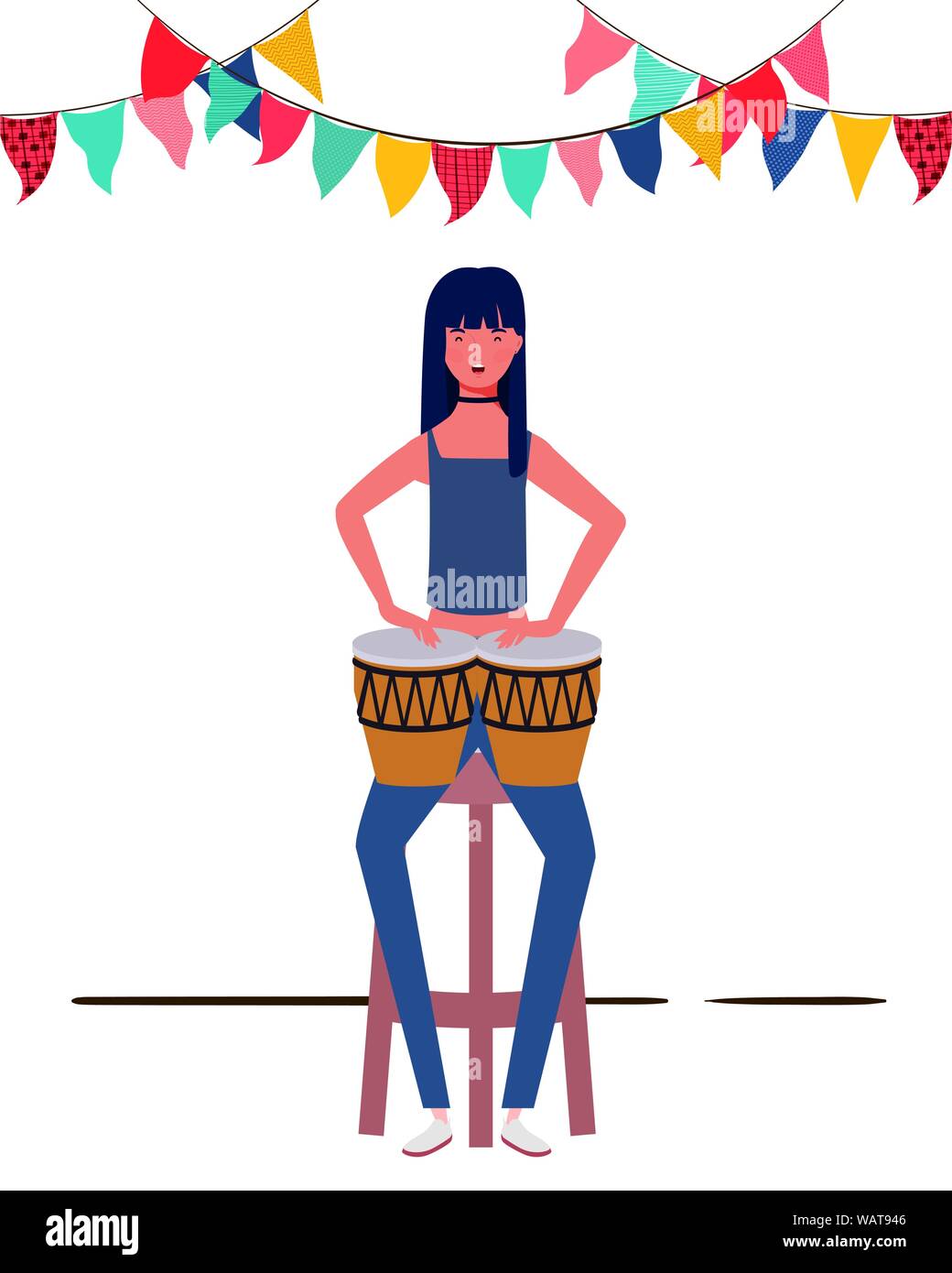 young woman with congas on white background Stock Vector Image & Art
