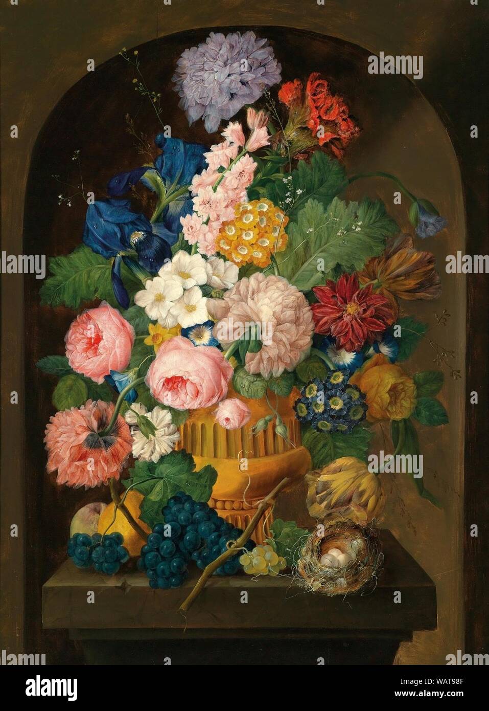 Drechsler – Still life of flowers with a bird‥99s nest Stock Photo - Alamy