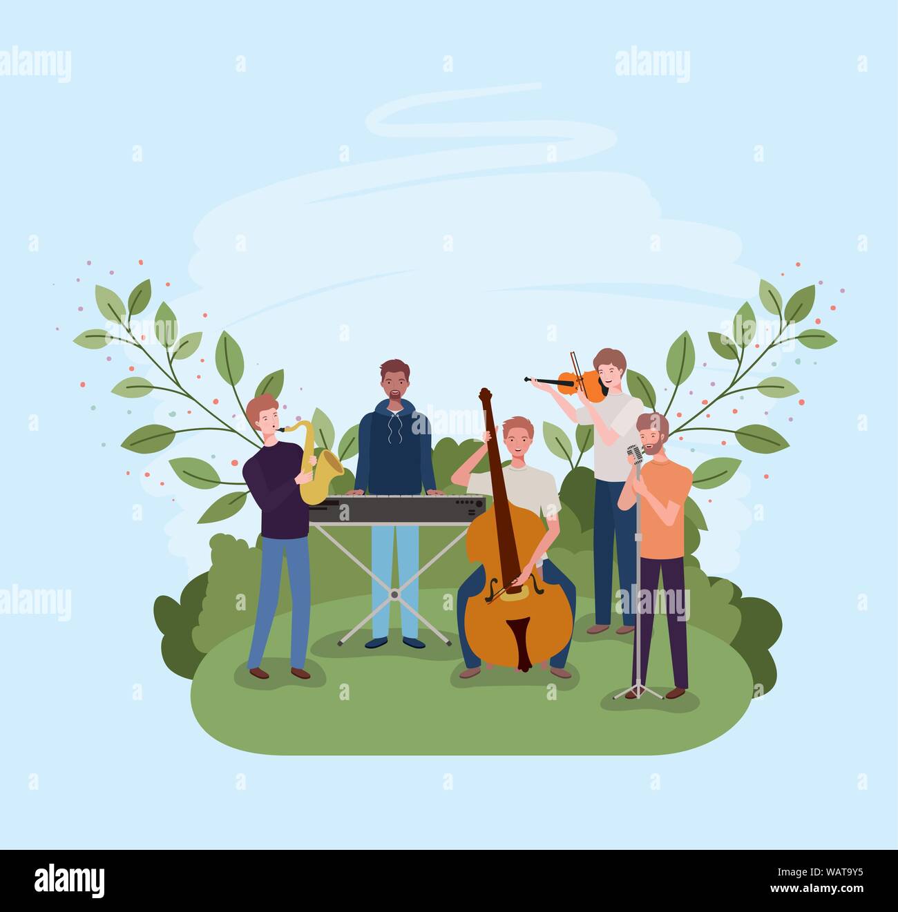 group of men playing instruments in the camp Stock Vector Image & Art ...
