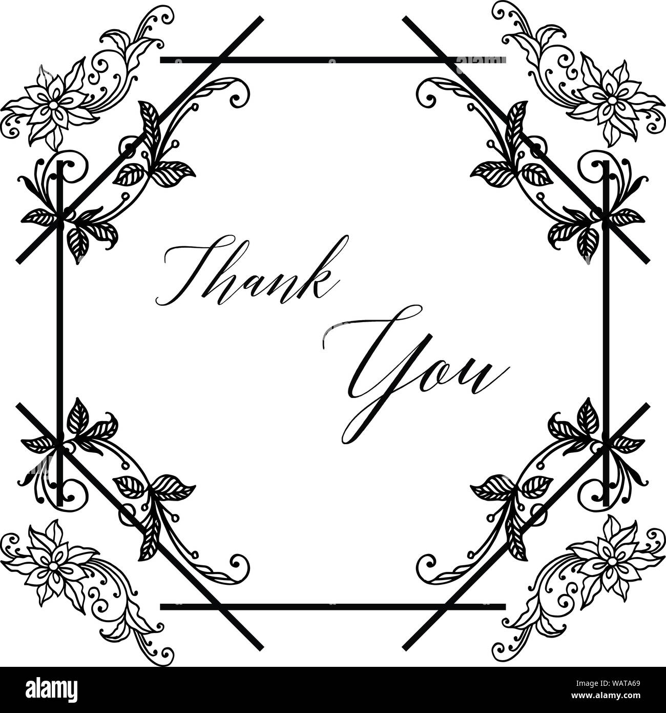 Template Of Various Card Thank You With Cute Black And White Leaf Floral Frame Vector Illustration Stock Vector Image Art Alamy