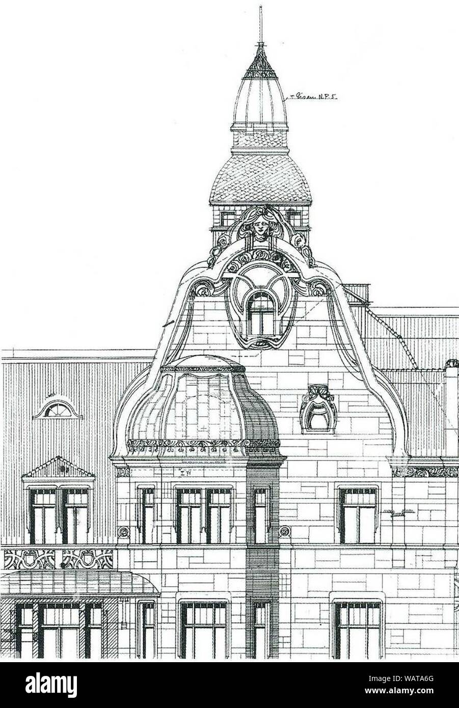 Dresden Lockwitzer Straße 20 Fassadenaufriss aus der Bauakte Planzeichnung 1906. Stock Photo