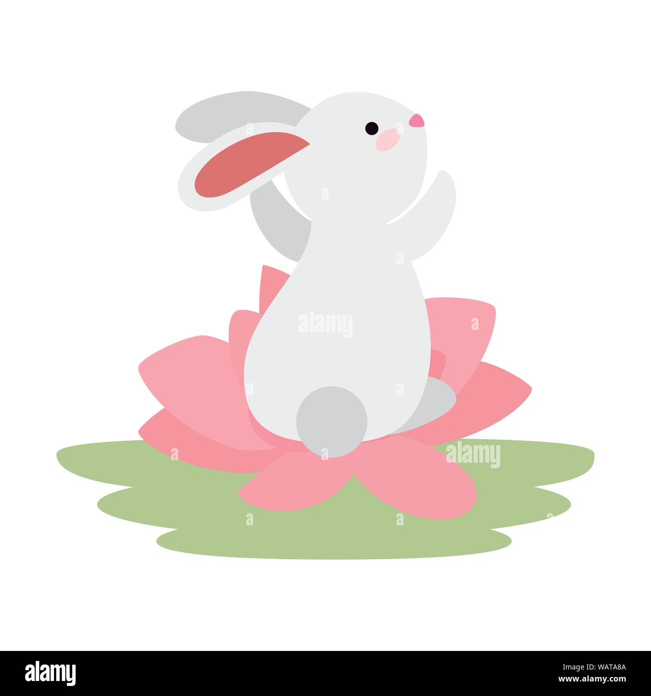 cute and little rabbit in lotus flower character Stock Vector Image ...