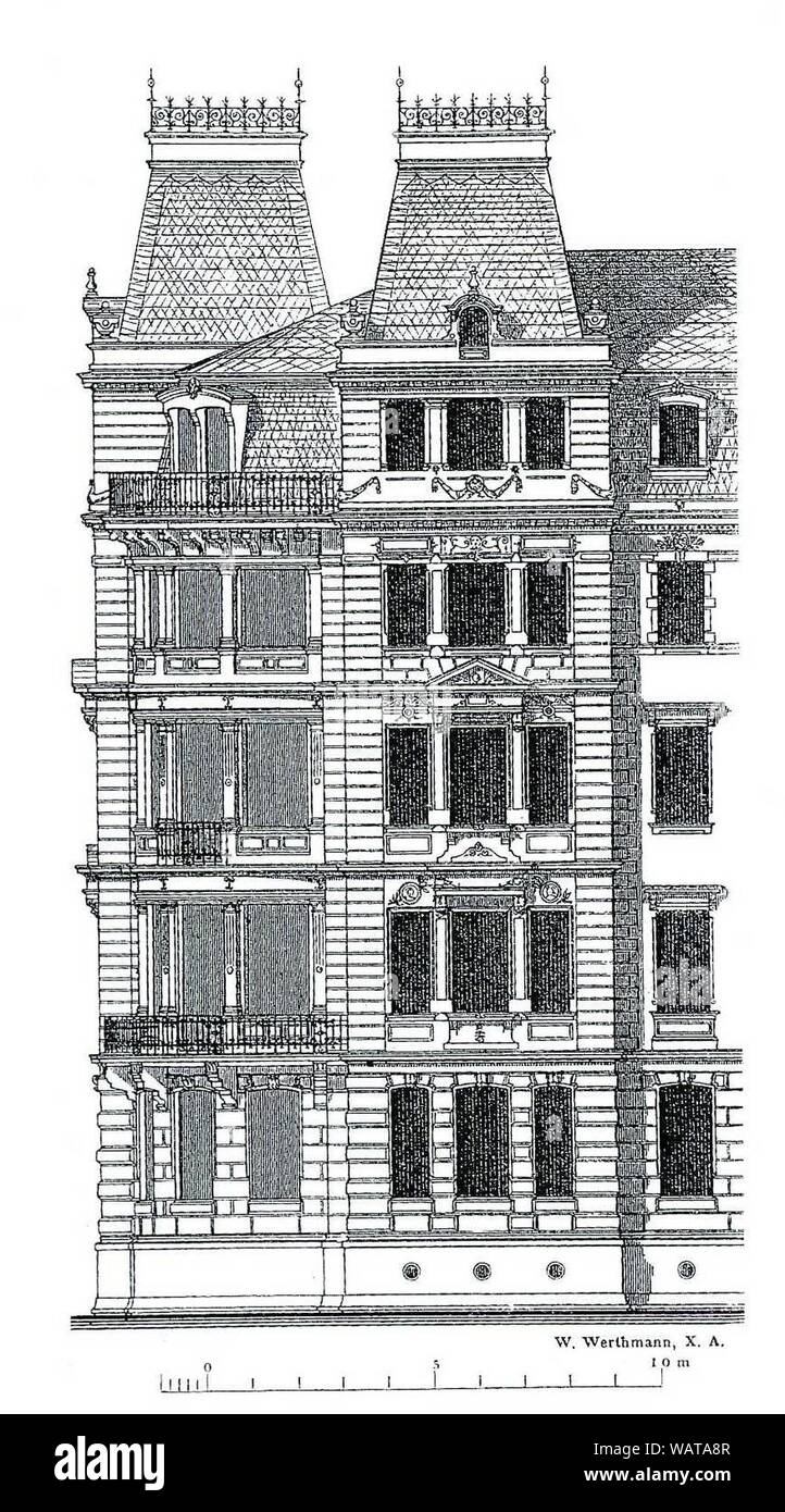 Dresden Sonntag'sche Häusergruppe Fassadendetail, Terrassenufer, von Hugo Strunz von 1874 bis 1876 im Stil der Neorenaissance erbaut. Stock Photo