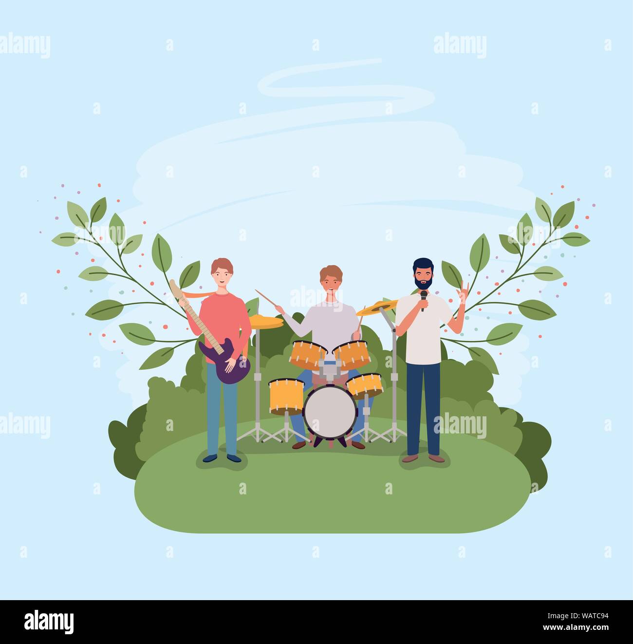 group of men playing instruments in the camp Stock Vector Image & Art ...
