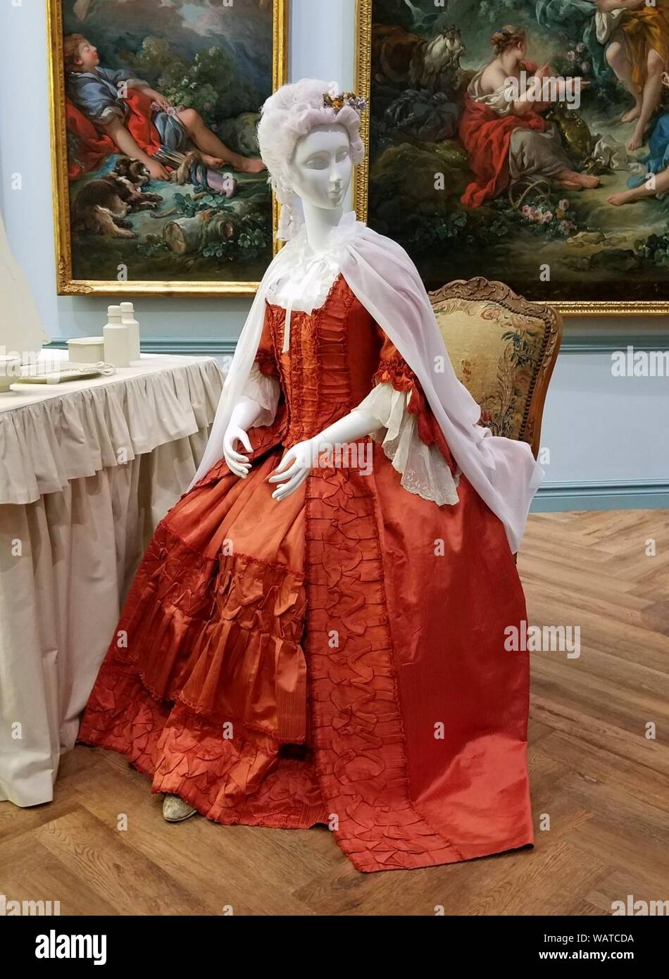 Dress and petticoat, France, c. 1760s, silk satin with weft float patterning Stock Photo