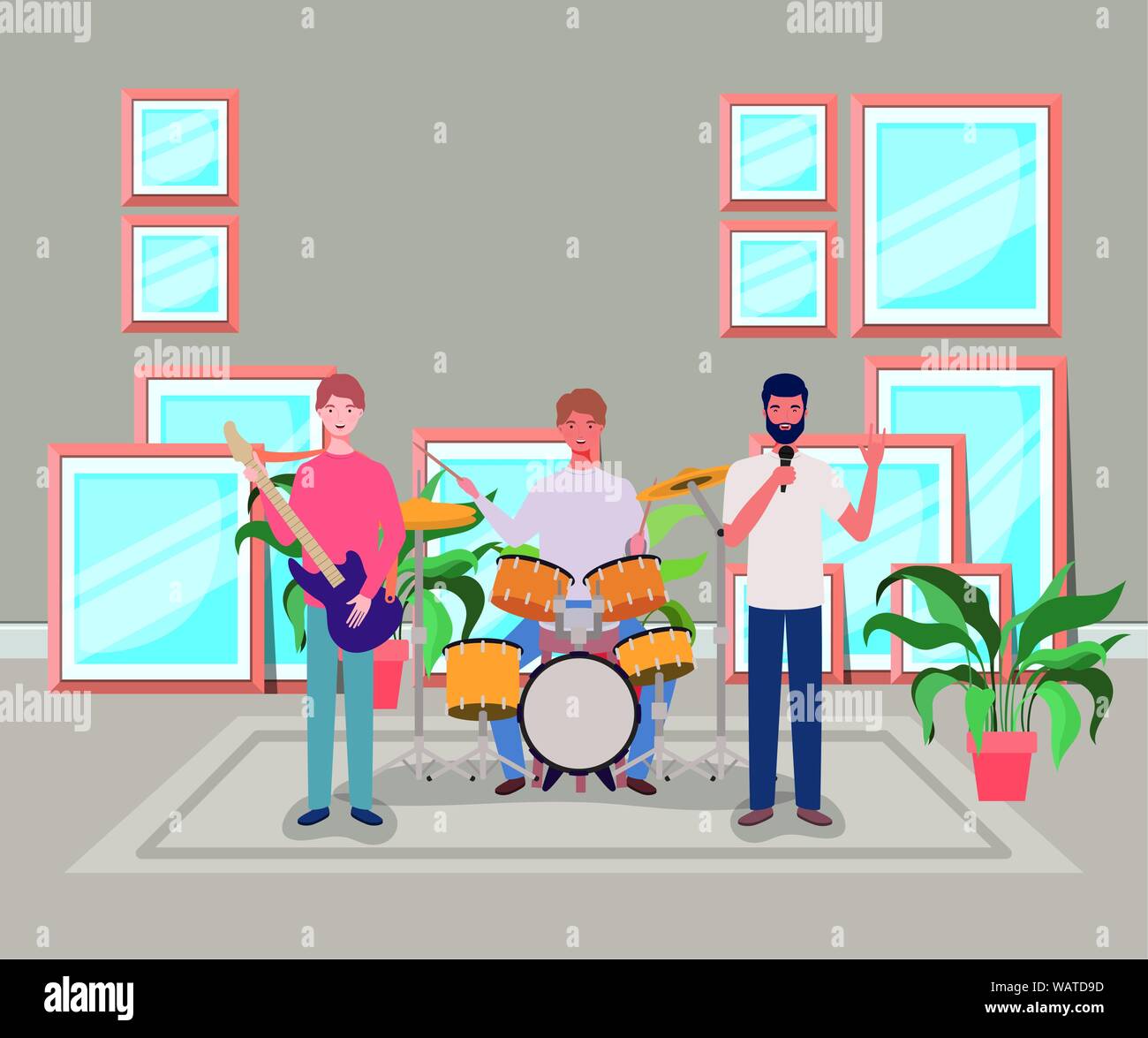 group of men playing instruments in the room Stock Vector Image & Art ...