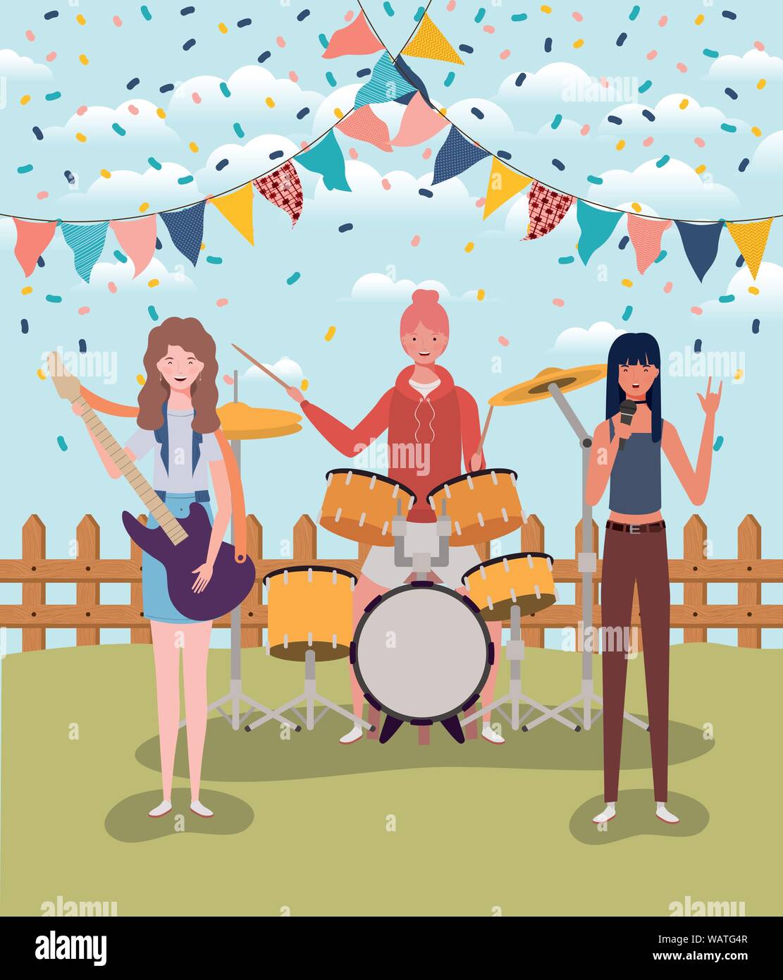 group of women playing instruments in the camp Stock Vector Image & Art ...