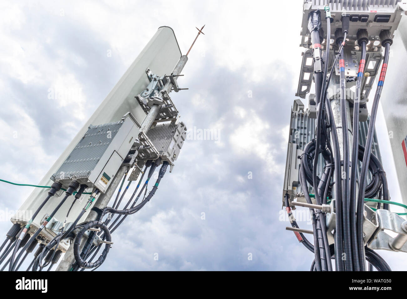 5G smart mobile telephone radio network antenna base station. Transmitter  connection system at cellular phone antennas Stock Photo - Alamy