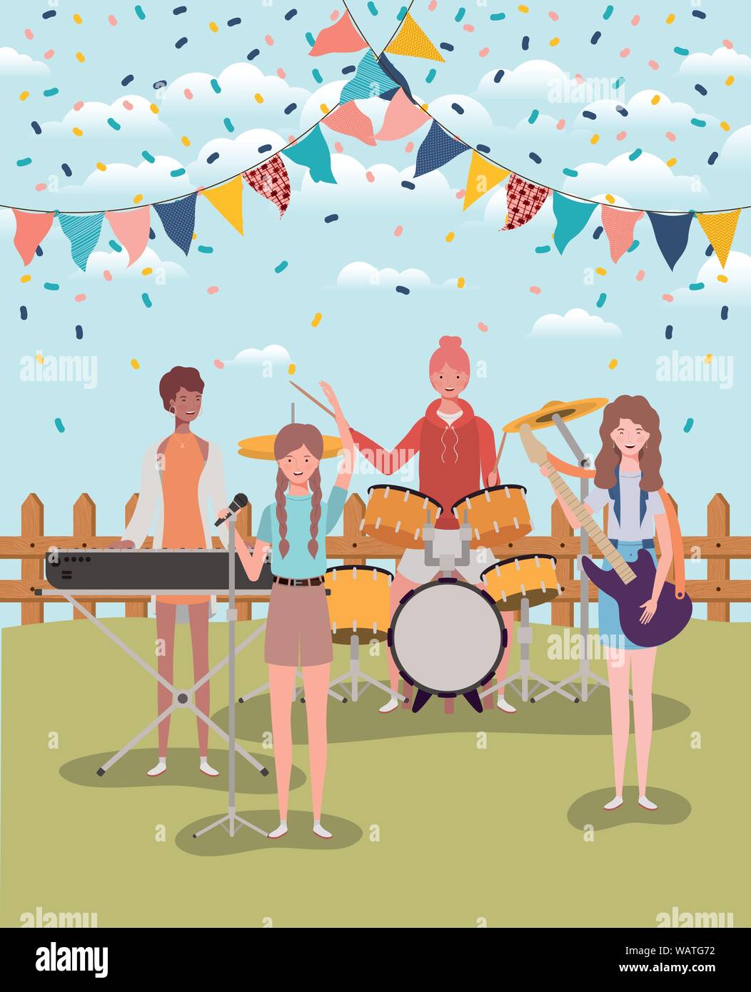 group of women playing instruments in the camp Stock Vector Image & Art ...