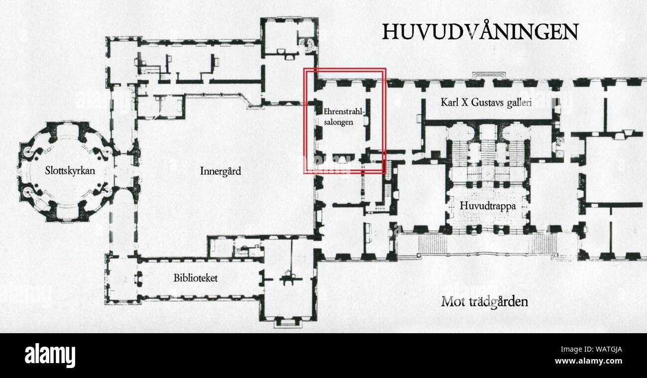 Drottningholms slott Ehrenstrahlsalongen plan. Stock Photo