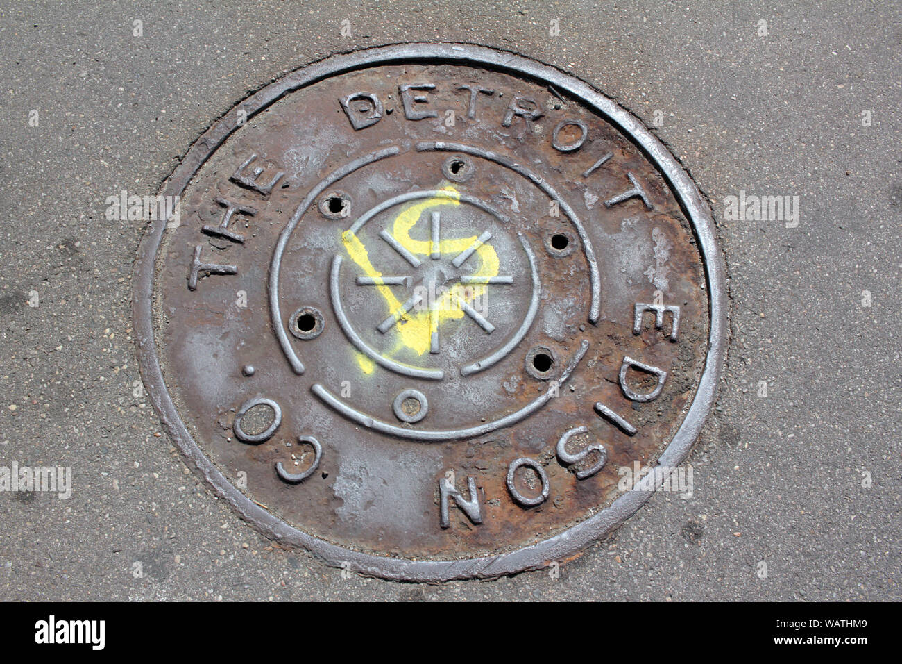 The Detroit Edison Co. manhole cover, Detroit, Michigan, USA Stock Photo