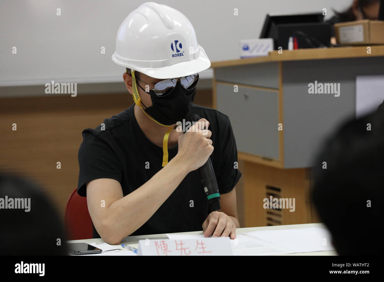 Hong Kong. 22nd Aug, 2019. The 7th Citizens' Press Conference. Where anti extradition bill protesters discussed 'Surveillance City: Hong Kong' and 'public opinion survey tolls the death knell of the government administration' Credit: David Coulson/Alamy Live News Stock Photo