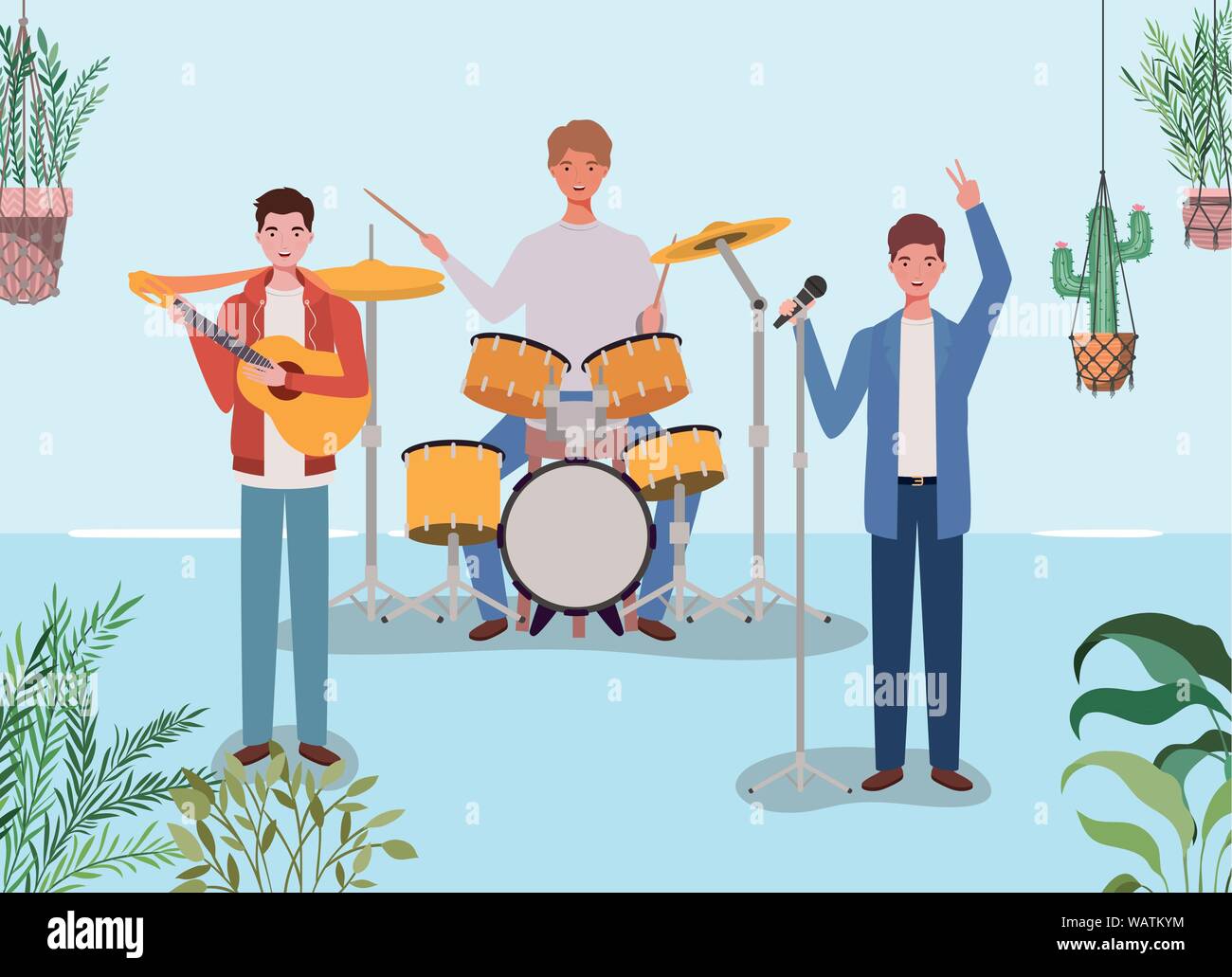 group of men playing instruments in the garden Stock Vector Image & Art ...