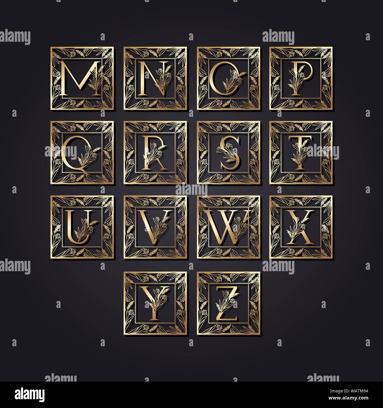 letters alphabet in square frame with leafs Stock Vector Image & Art ...