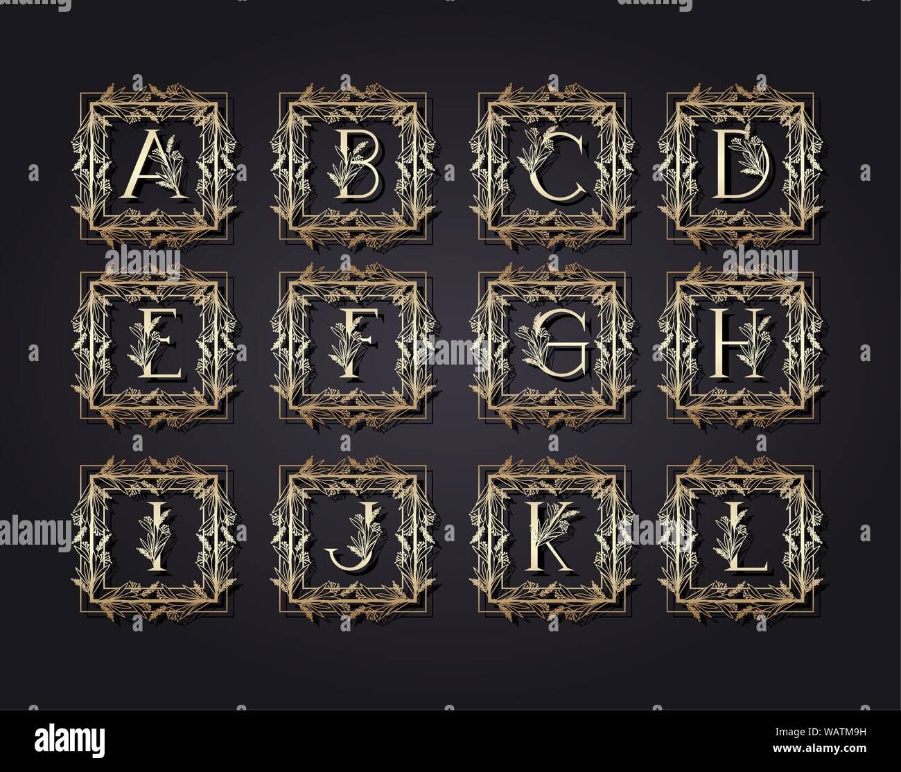 letters alphabet in square frame with leafs Stock Vector Image & Art ...