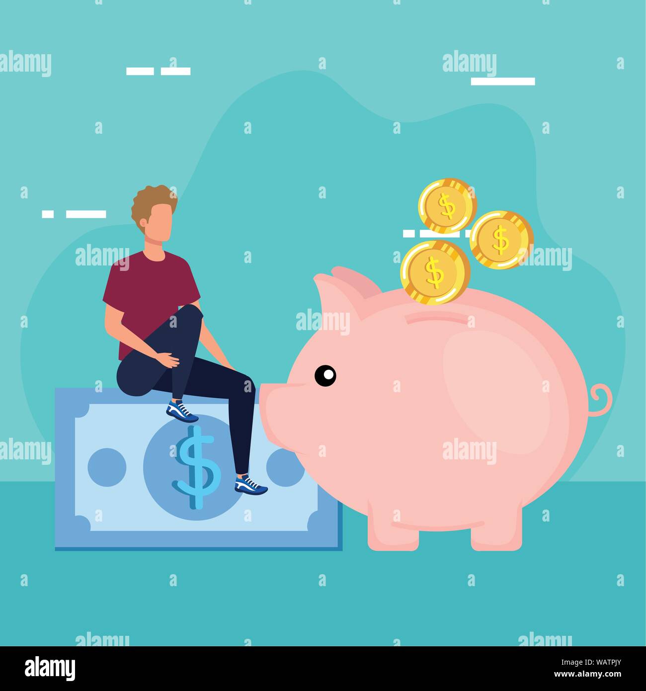 young man with piggy savings character Stock Vector Image & Art - Alamy