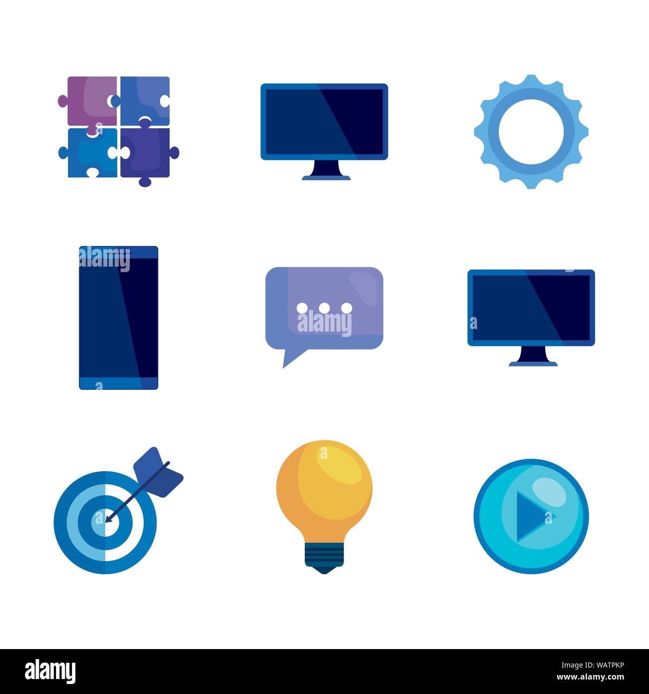 set of technology media icons to business strategy Stock Vector Image ...