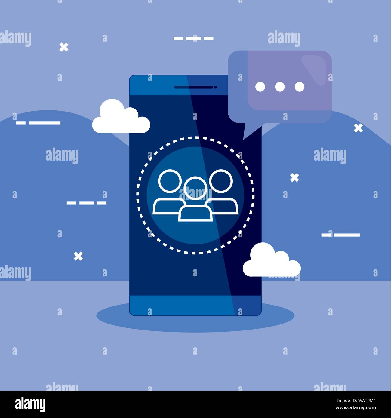 smartphone technology with chat bubble and clouds Stock Vector Image ...
