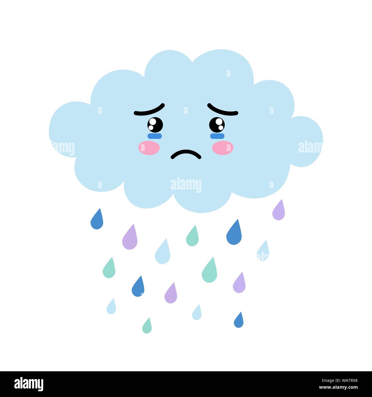 Cute cartoon kawaii blue cloud with rain drops with sad face emotion. Weeping cloud vector illustration for posters, cards or t-shirt prints Stock Vector Image & Art - Alamy Cute cartoon kawaii blue cloud with rain drops with sad face emotion. Weeping cloud vector illustration for posters, cards or t-shirt prints Stock Vector Image & Art - Alamy