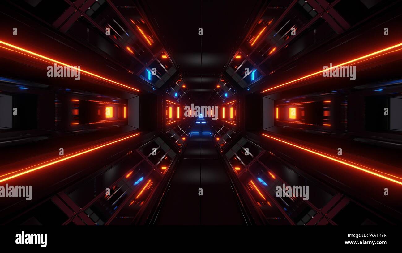 dark space sci-fi tunnel airship corridor fly through vj loop 3d ...