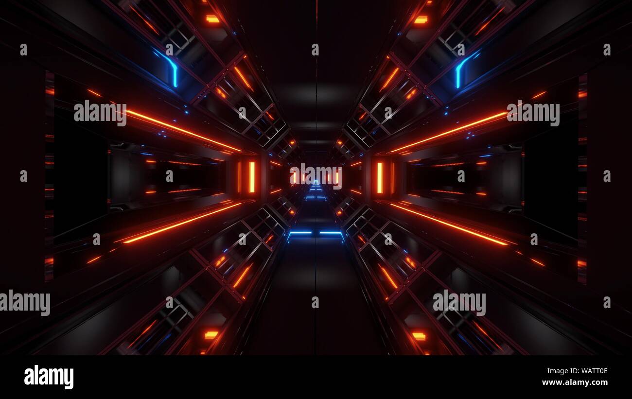 dark space sci-fi tunnel airship corridor fly through vj loop 3d ...