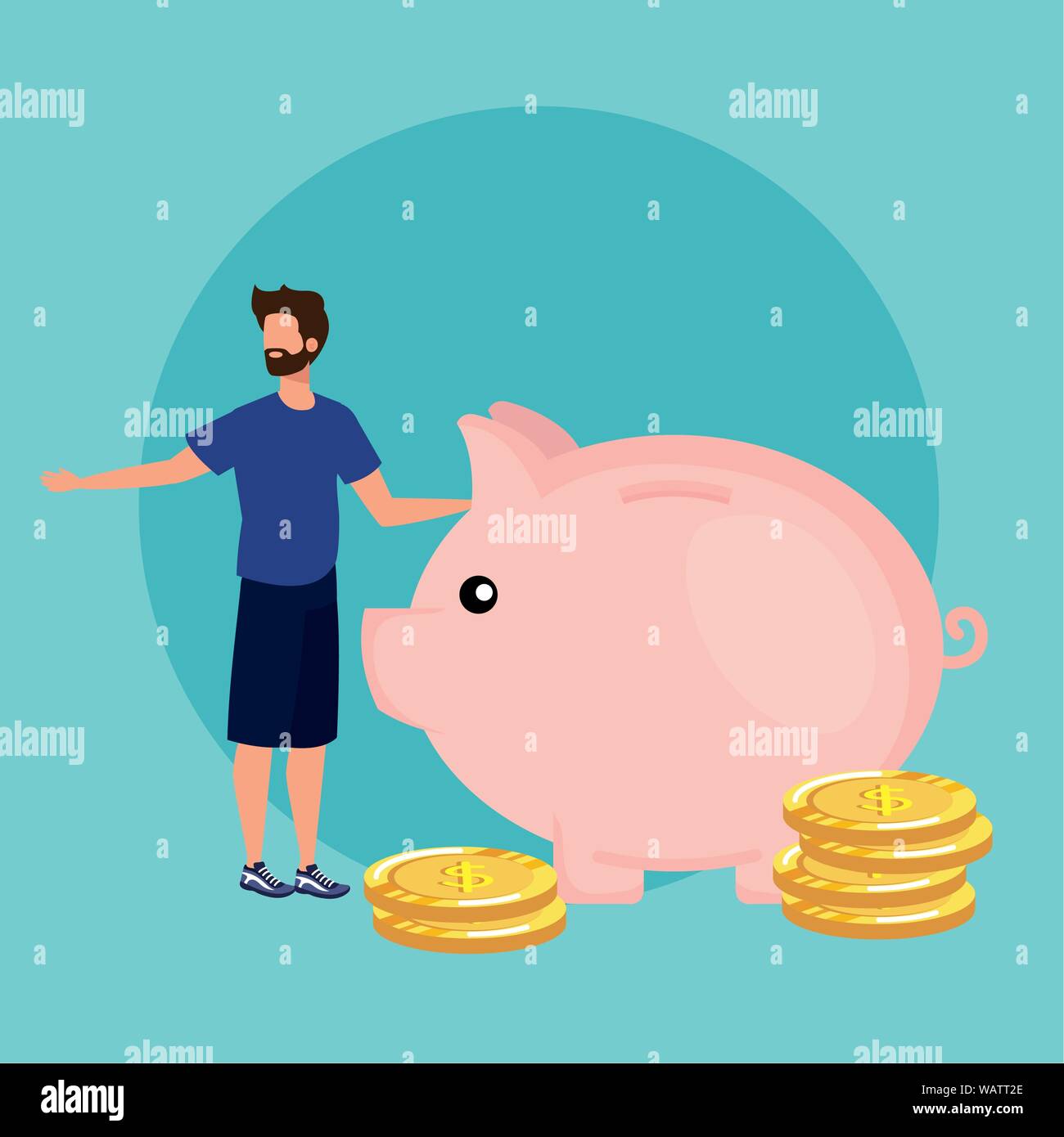 young man with piggy savings character Stock Vector Image & Art - Alamy