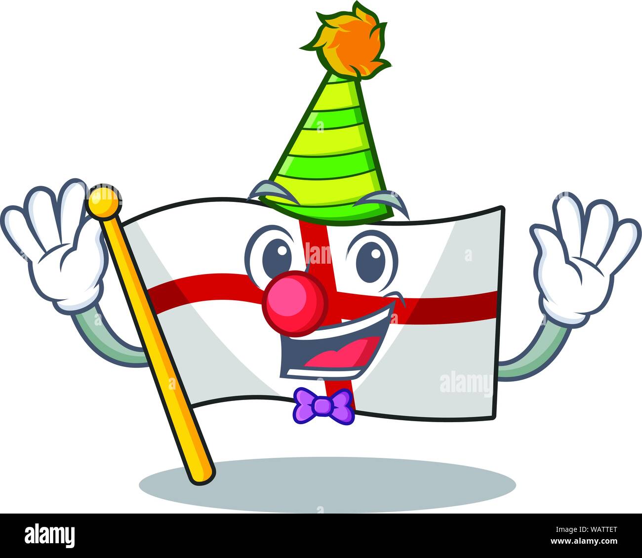 Clown flag england hoisted on character pole Stock Vector