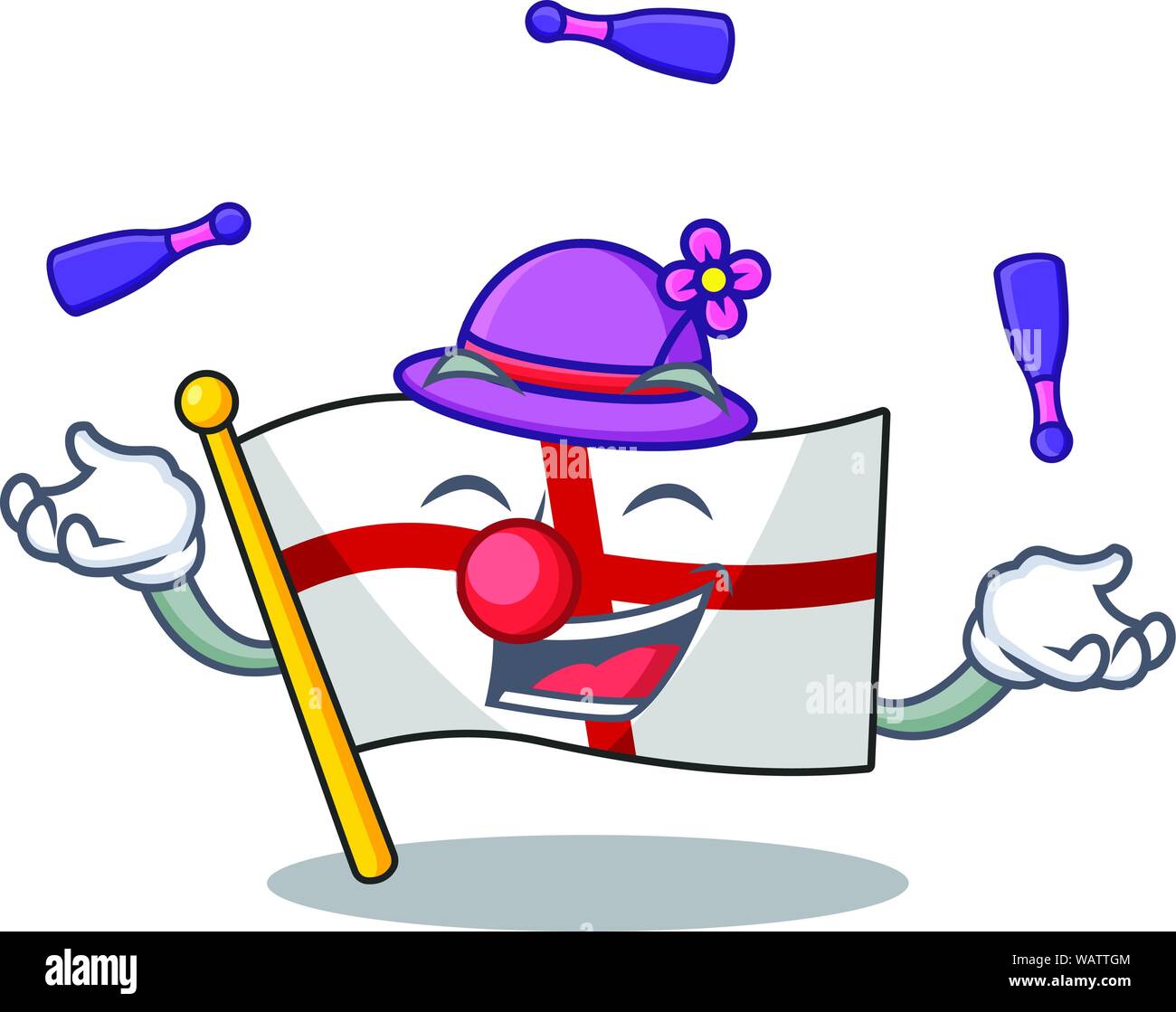 Juggling flag england hoisted on character pole Stock Vector