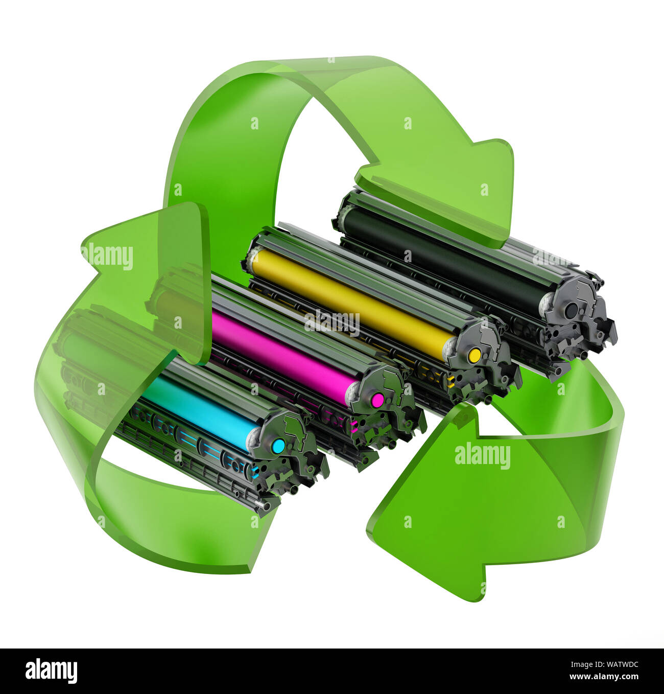 Laser printer CMYK toners inside recycle arrows. 3D illustration Stock  Photo - Alamy
