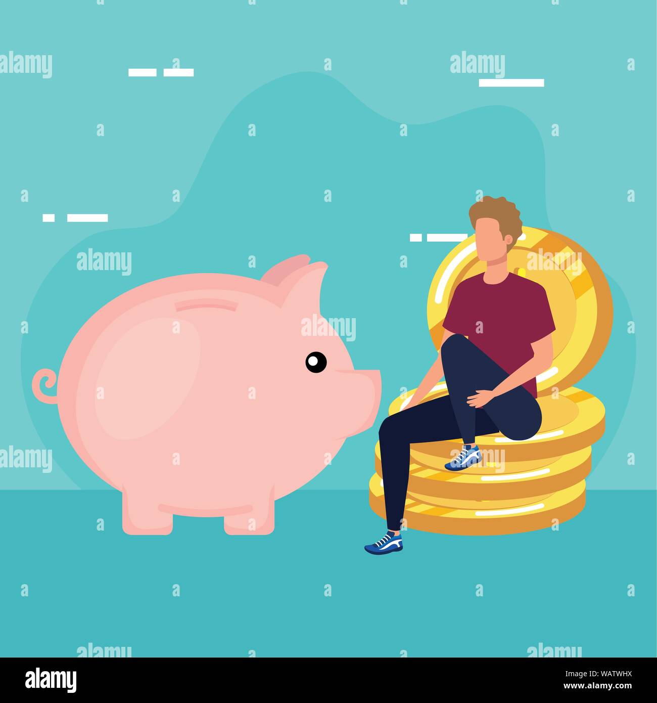 young man with piggy savings character Stock Vector Image & Art - Alamy