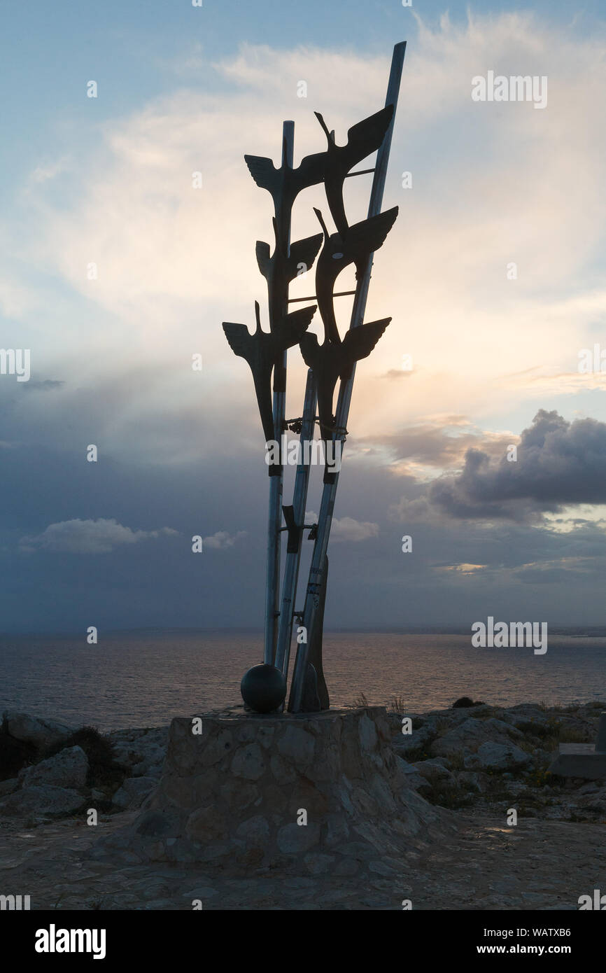 Flying birds - The monument of peace, friendship and freedom in Cape Greko national park in Cyprus. Stock Photo