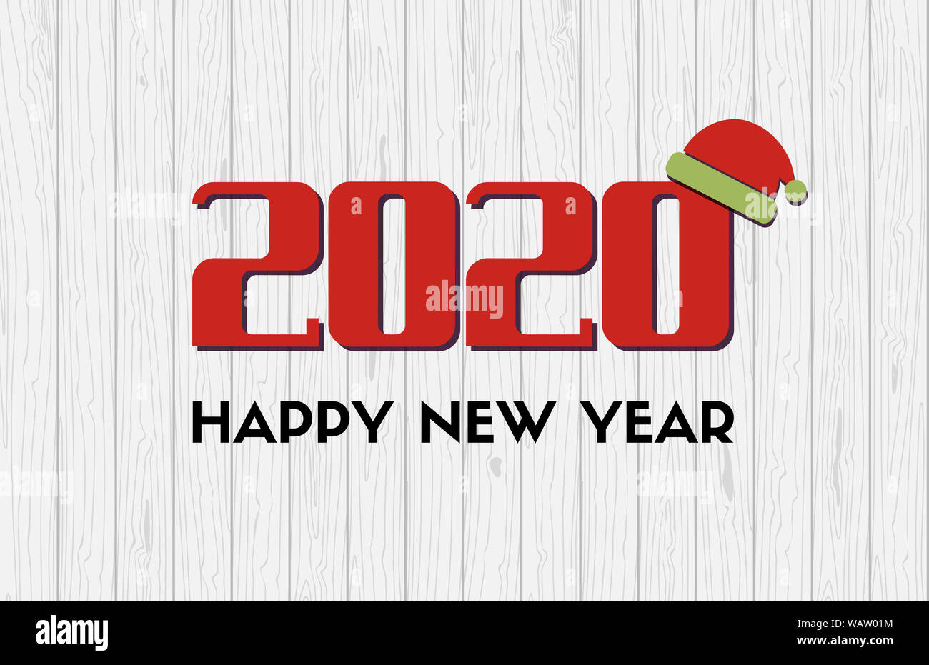 2020. Happy New Year. Greeting card with wooden background. Flat lay Stock Photo
