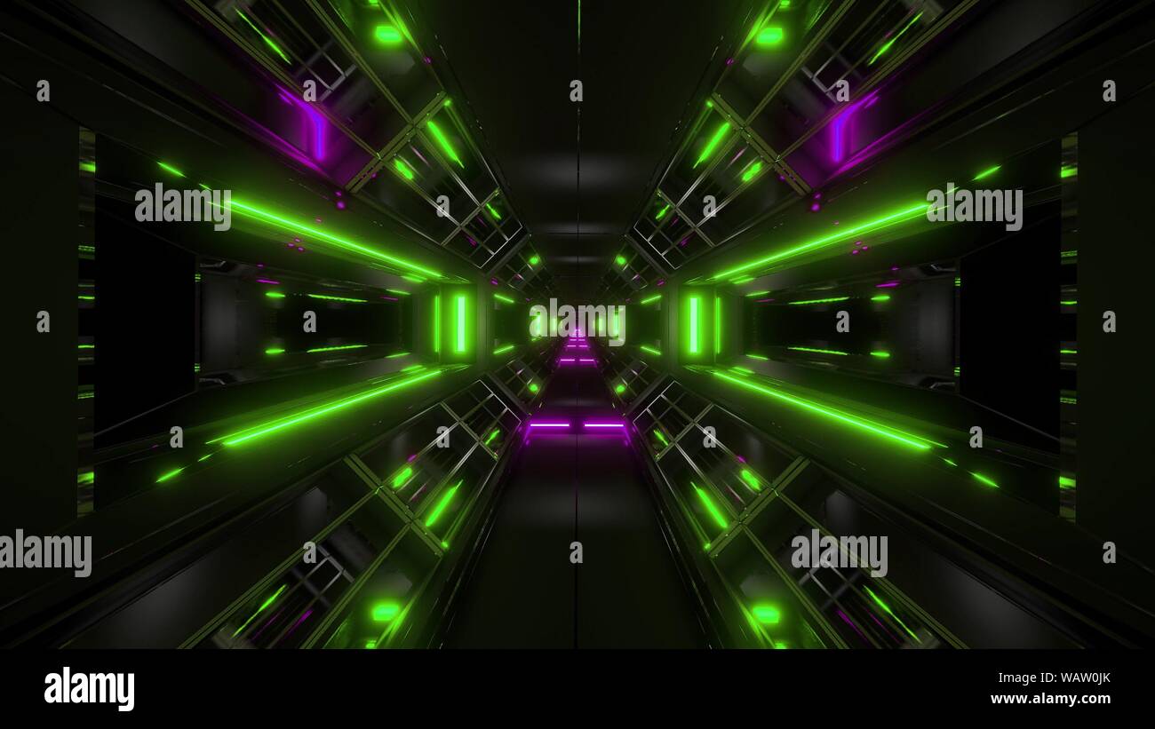 dark space sci-fi tunnel airship corridor fly through vj loop 3d ...