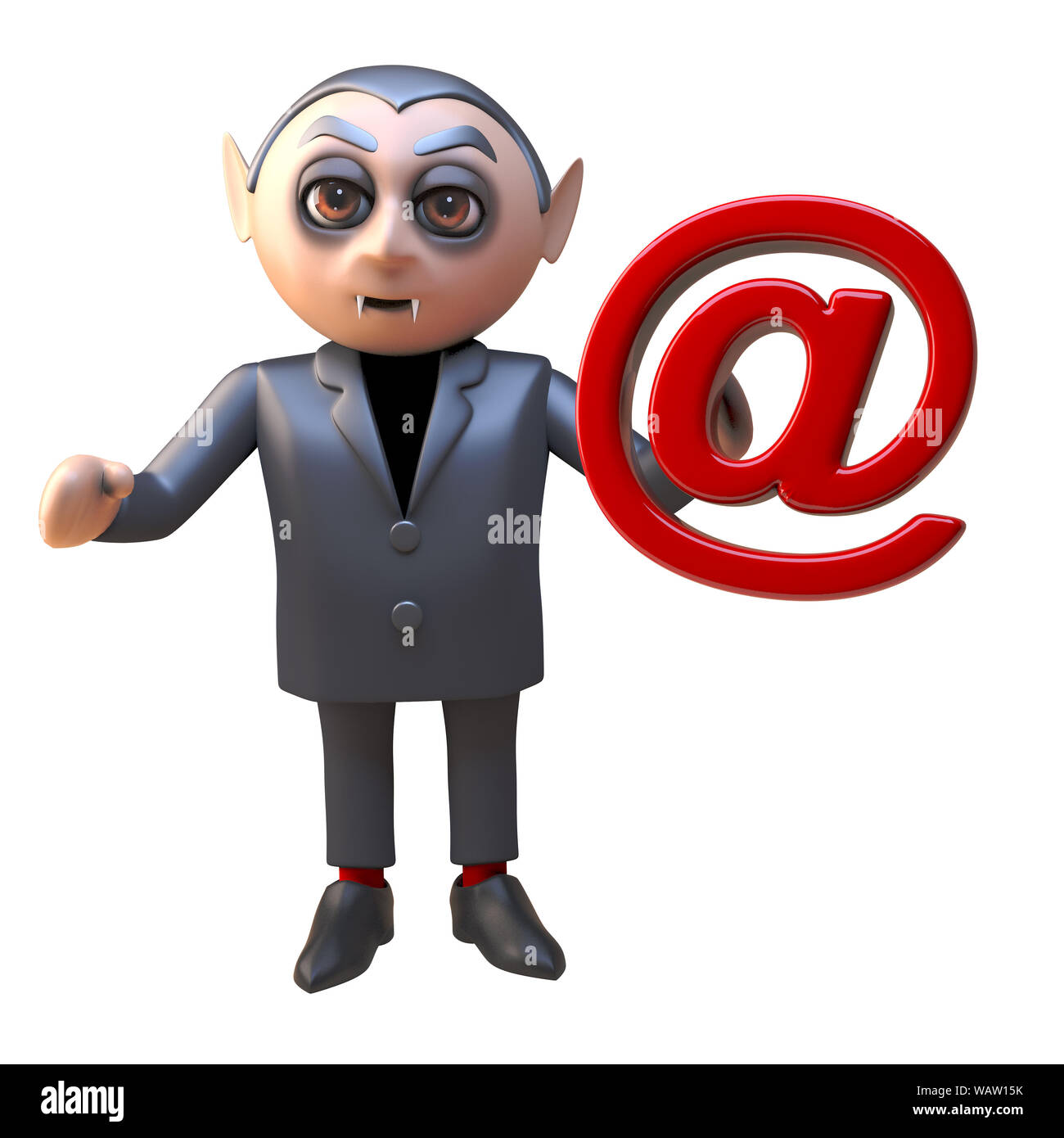 Funny cartoon 3d vampire dracula monster character holding an email address  symbol, 3d illustration render Stock Photo - Alamy