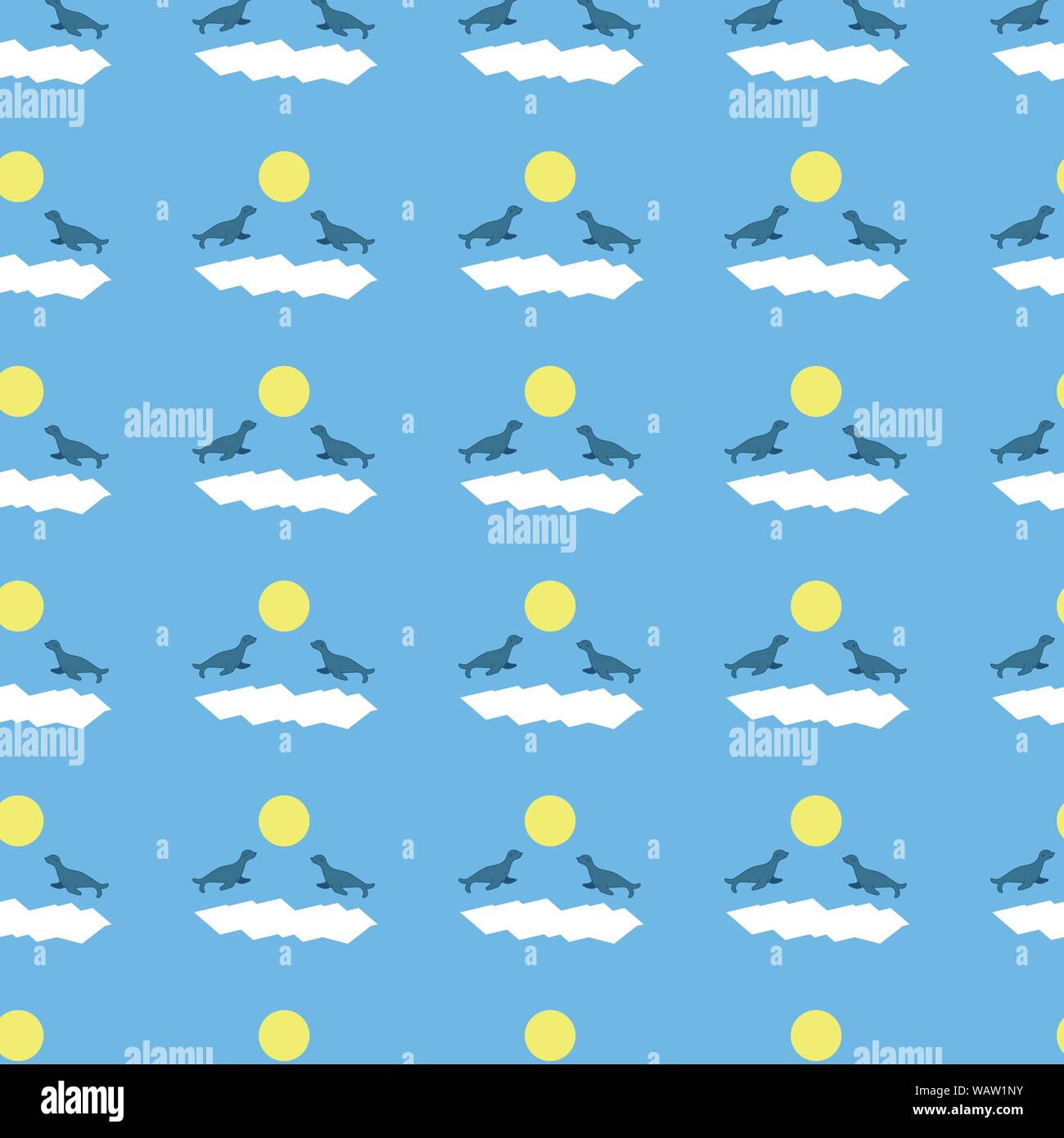 Seals couples on ice with Sun vector seamless pattern Stock Vector