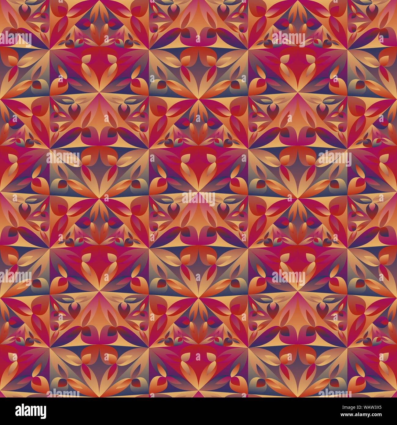 Multicolored geometrical seamless floral mosaic pattern background design - polygonal gradient vector wallpaper Stock Vector