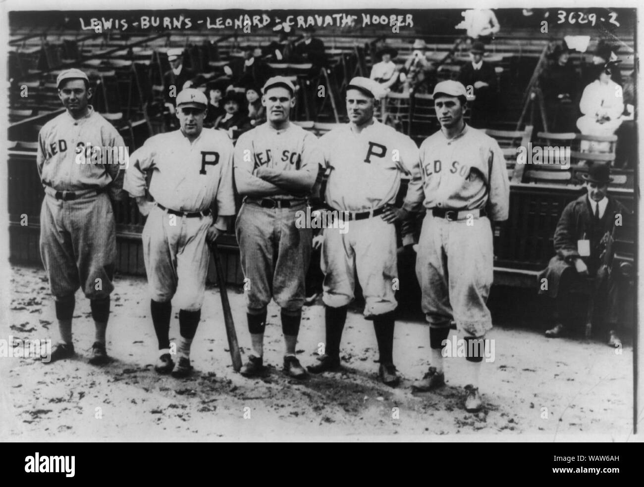 Duffy Lewis & Harry Hooper, Boston AL; Ed Burns, Philadelphia NL; Dutch Leonard, Boston AL; Gavvy Cravath, Philadelphia NL (baseball) Stock Photo