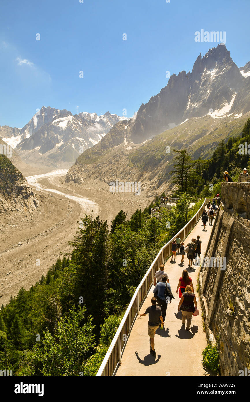 View of the Mer de Glace, a valley glacier of the Mont Blanc massif in ...