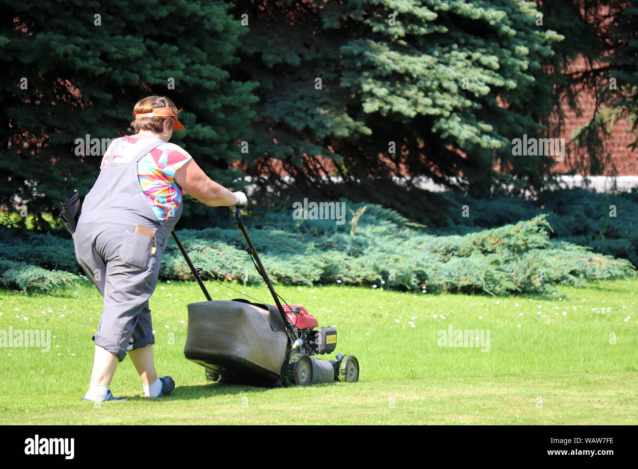 mowing the yard