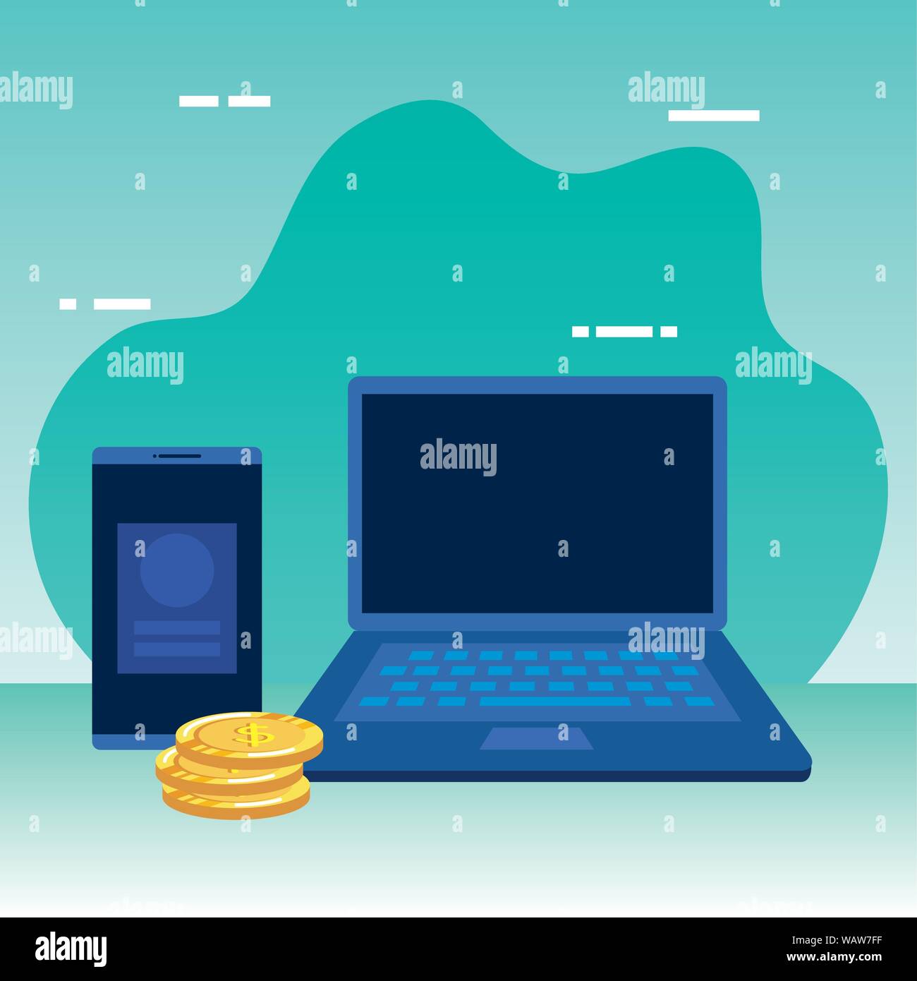 coins money dollars with laptop Stock Vector Image & Art - Alamy