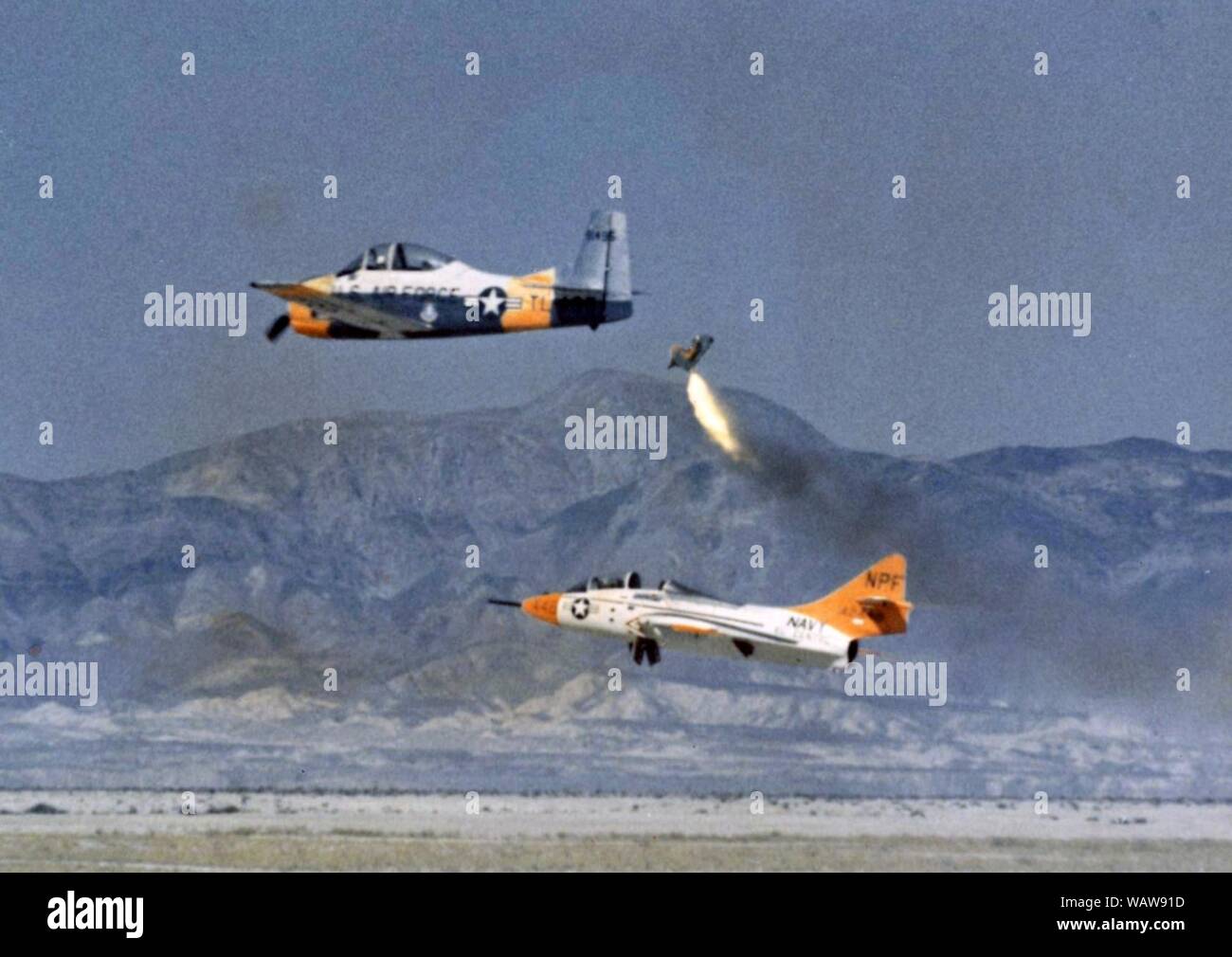 Dummy ejected from US Navy TF-9J 1964. Stock Photo