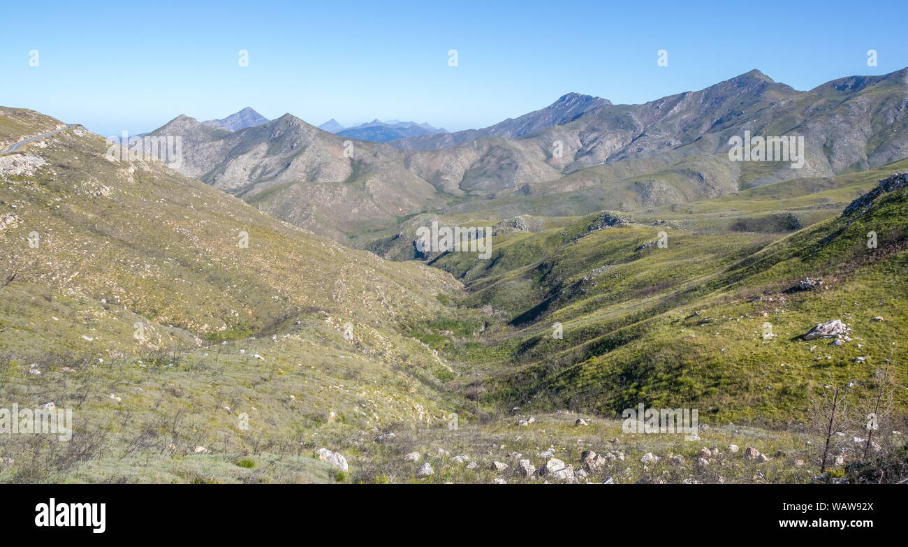 View from a high point in the Robinson Pass in the Western Cape province of South Africa image with copy space Stock Photo