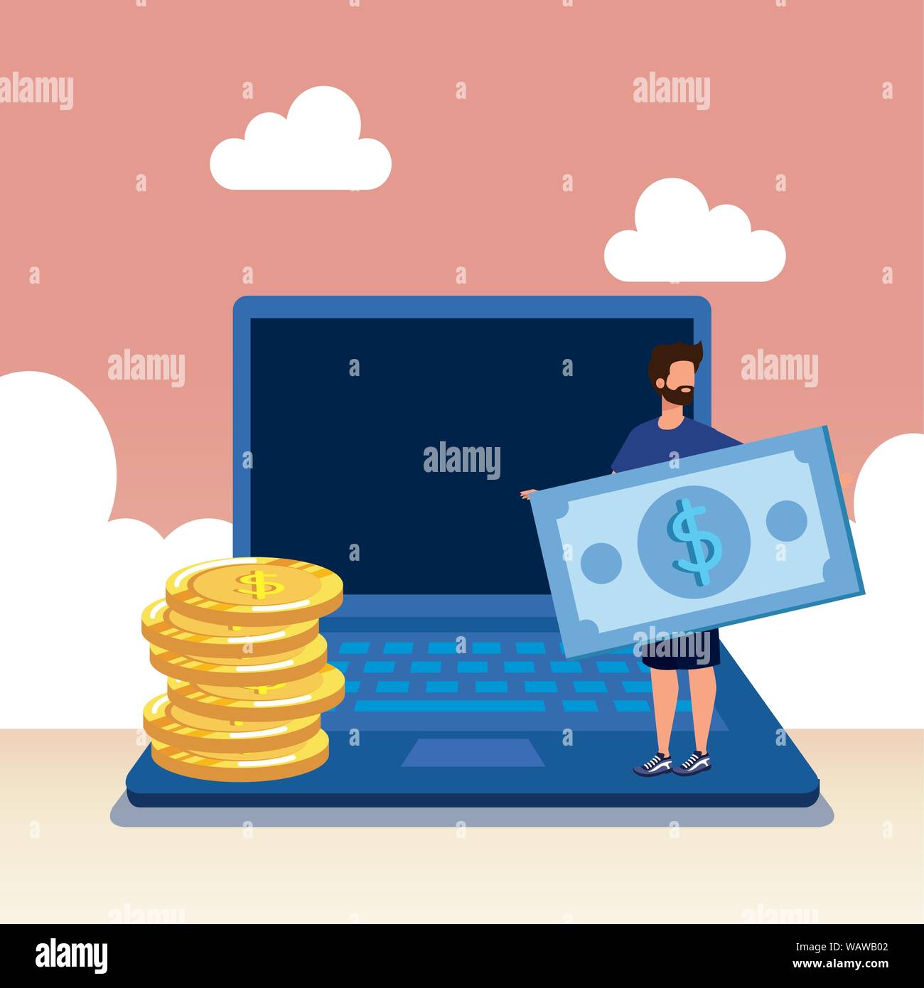 Man bills laptop computer Stock Vector Images - Alamy